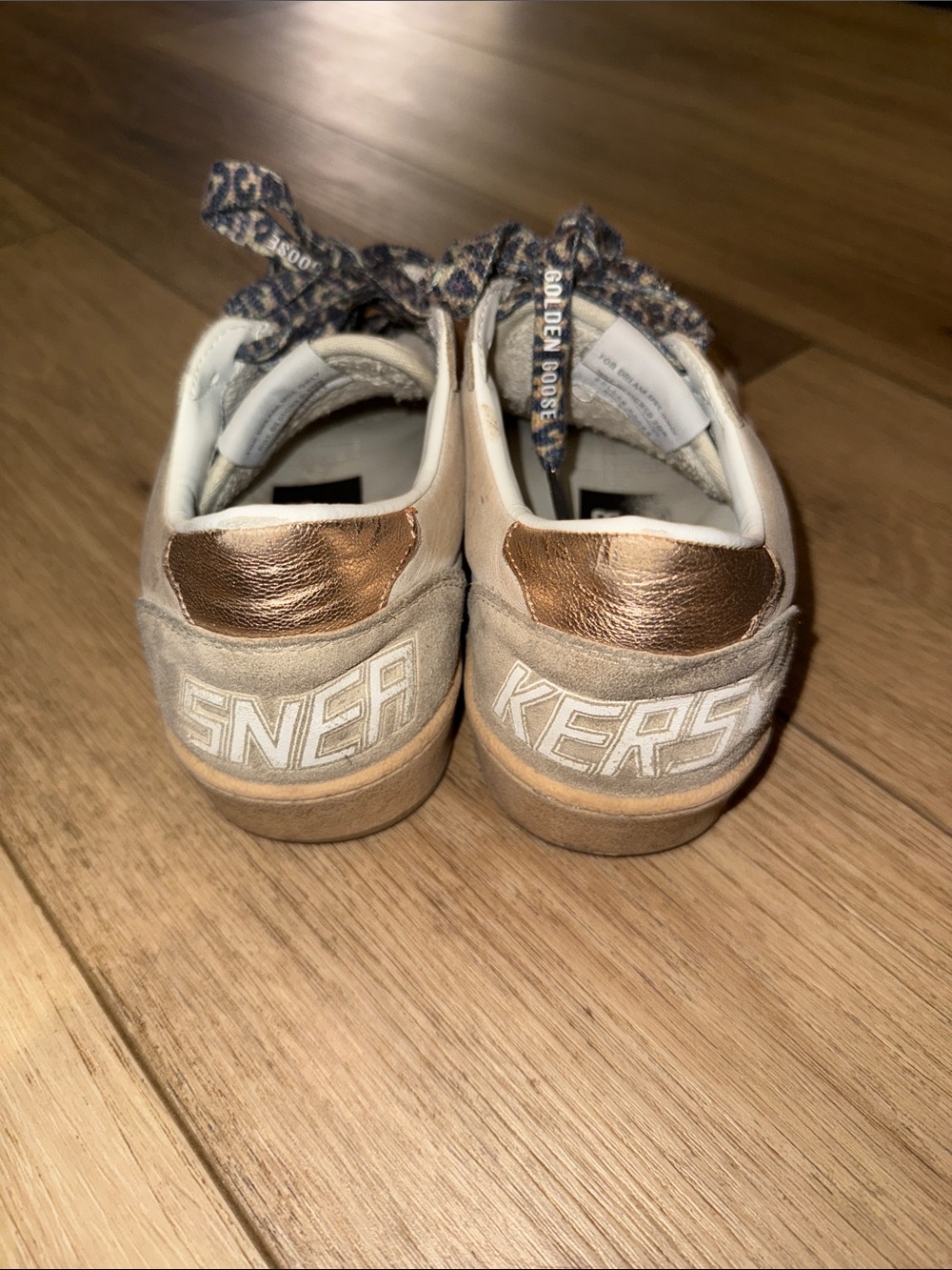 Golden Goose Beige Suede Star Sneakers with Custom Leopard Laces great condition - Picture 4 of 6